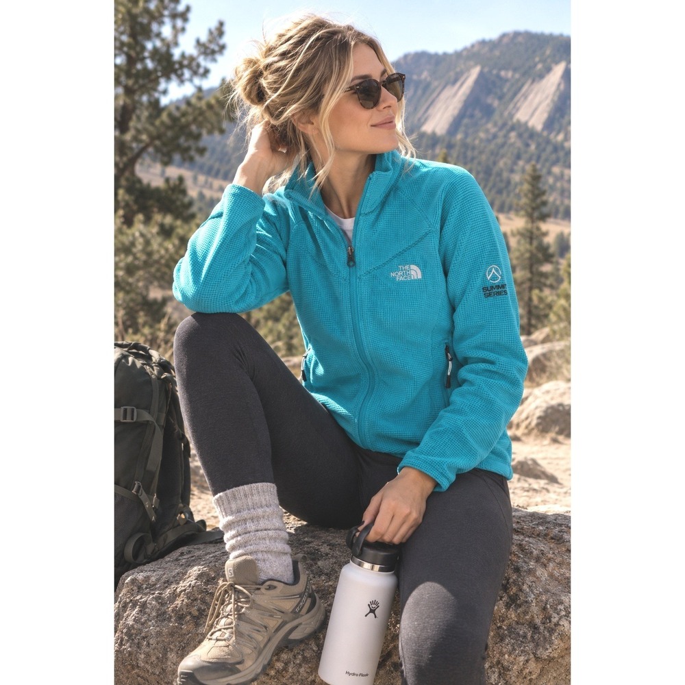 The North Face Summit Teal Waffle-Knit Fleece Full Zip Cozy Bonfire Layer M